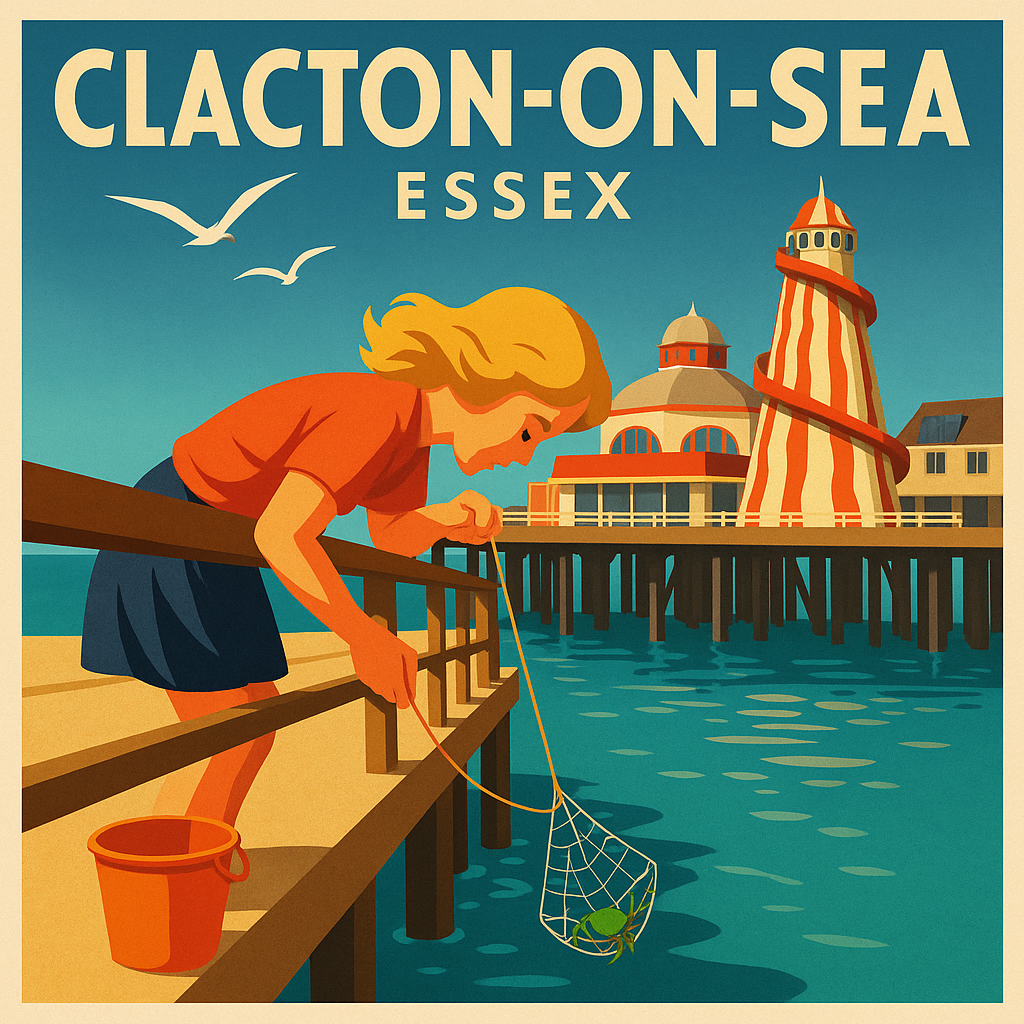 Clacton on sea pier crabbing graphic