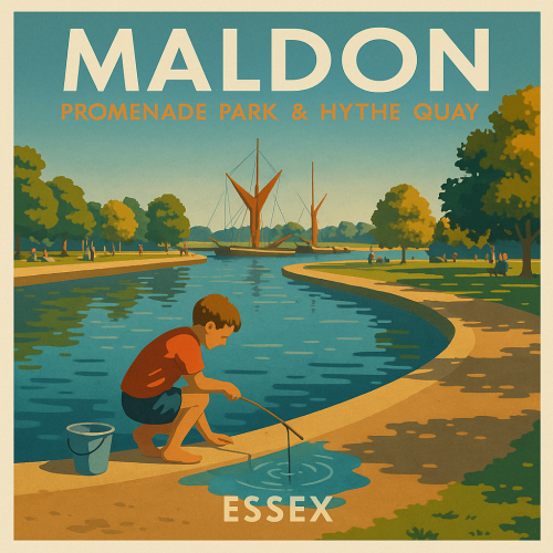 Crabbing in Maldon Essex with a vintage holiday style graphic
