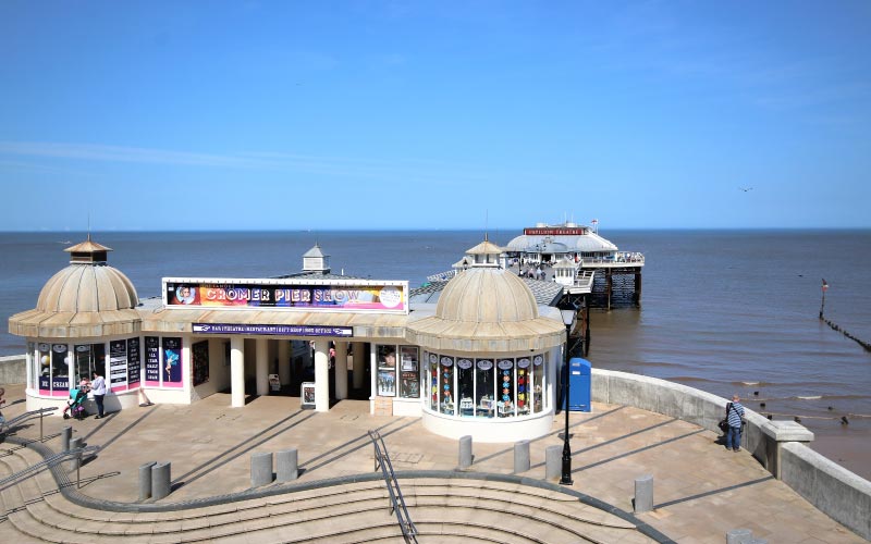 Looking down Cromer Pier from the promenade